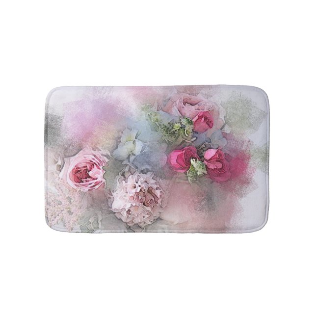 Elegante Aquarellfarben-Rose Blume Blumenvorlage Badematte (Vorderseite)