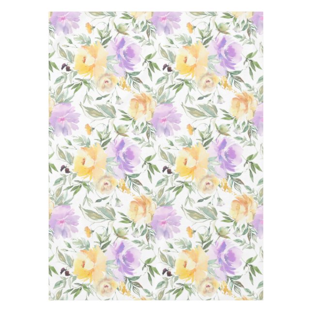 Elegante Aquarellfarben Rose Gelb Lila Tischdecke (Vorderseite)