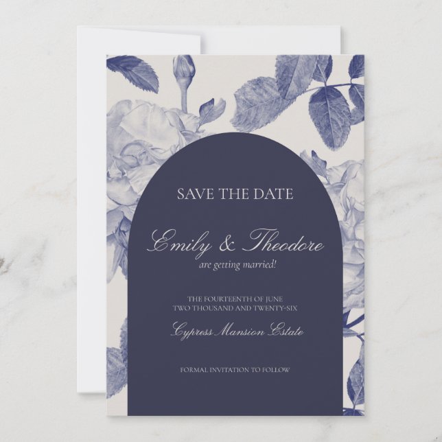 Elegante Aquarellfarben-Rose Hochzeit Sichern Sie  Einladung (Vorderseite)