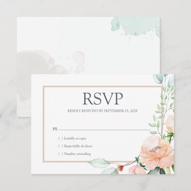 Elegante Aquarellfarben Rose Rosa Flora RSVP Karte (Vorne/Hinten)
