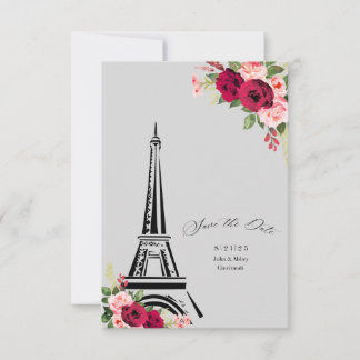 Elegante Aquarellfarben-Rose Save the Date eiffel Dankeskarte