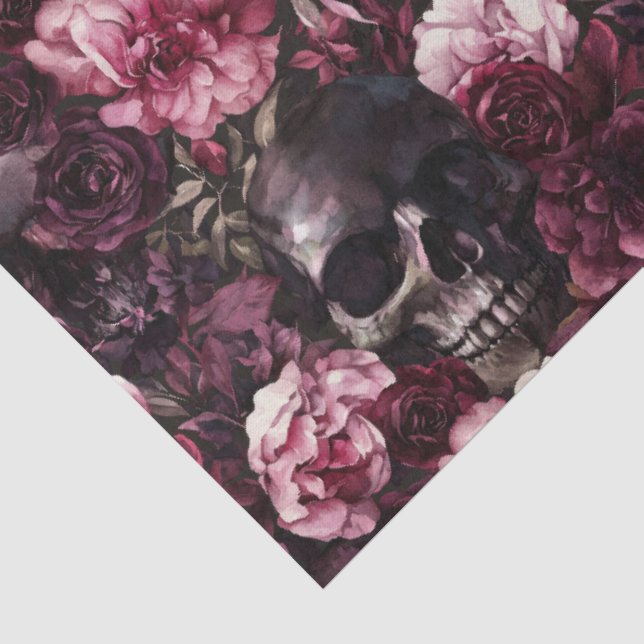 Elegante Aquarellfarben Rose Skull Halloween Seidenpapier (Ausschnitt)