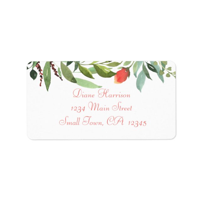 Elegante Aquarellfarben Rose und Foliage Border Adressaufkleber (Vorne)
