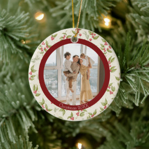 Elegante Aquarellfarben, Rot-Rahmen-Familie Keramik Ornament