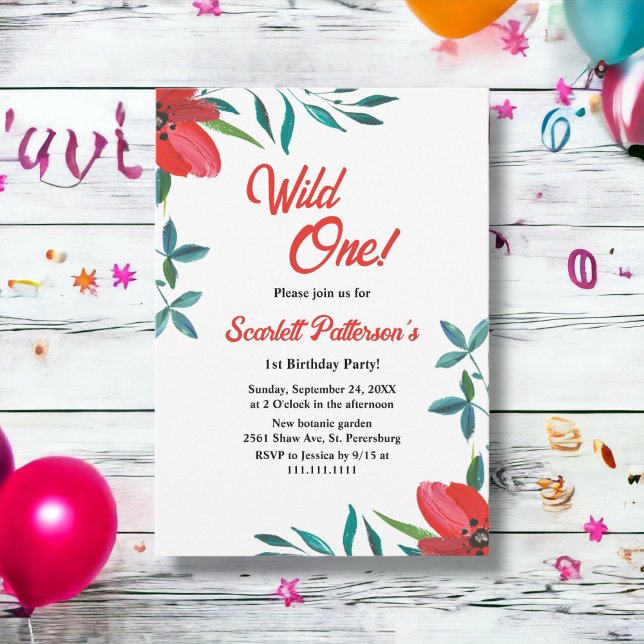 Elegante Aquarellfarben Rote Rose Floral 1. Geburt Einladung (Von Creator hochgeladen)