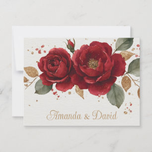 Elegante Aquarellfarben Rote Rosen mit Goldenem Gl Postkarte