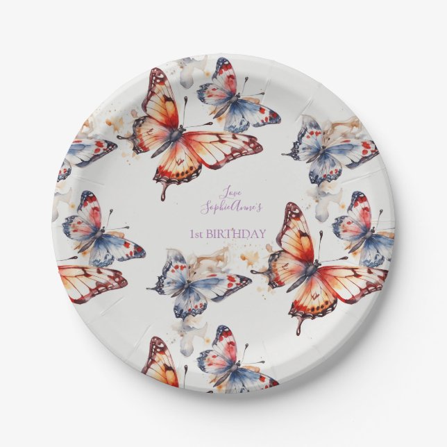 Elegante Aquarellfarben Spielerische Schmetterling Pappteller (Vorderseite)