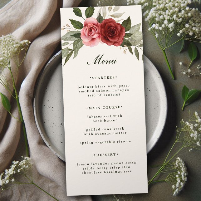 Elegante Aquarellfarben und Foliage-Hochzeit Menükarte (Von Creator hochgeladen)