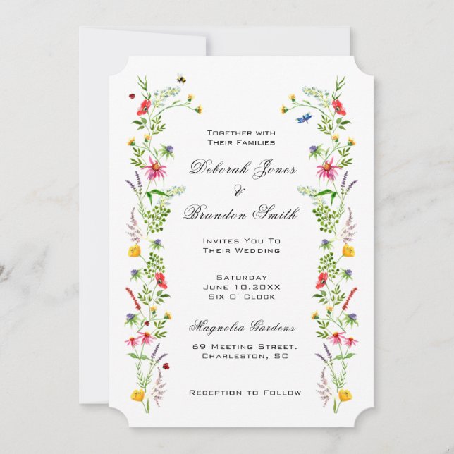 Elegante Aquarellfarben Wildblume Hochzeit Einladu Ankündigung (Vorderseite)