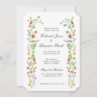 Elegante Aquarellfarben Wildblume Hochzeit Einladu
