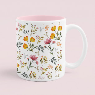 Elegante Aquarellfarben Wildblume Rosa Kaffee Tass Zweifarbige Tasse