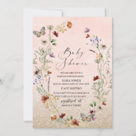 Elegante Aquarellfarben-Wildblume und Schmetterlin Einladung