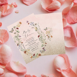 Elegante Aquarellfarben-Wildblume und Schmetterlin Einladung