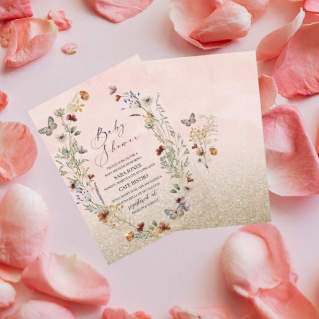 Elegante Aquarellfarben-Wildblume und Schmetterlin Einladung (Von Creator hochgeladen)