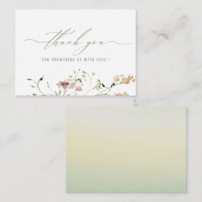 Elegante Aquarellfarben Wildblumen Babyflachkarte Mitteilungskarte (Vorne/Hinten)