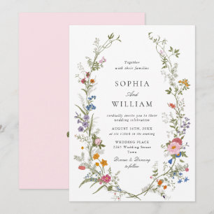 Elegante Aquarellfarben Wildblumen Einfache rosa H Einladung
