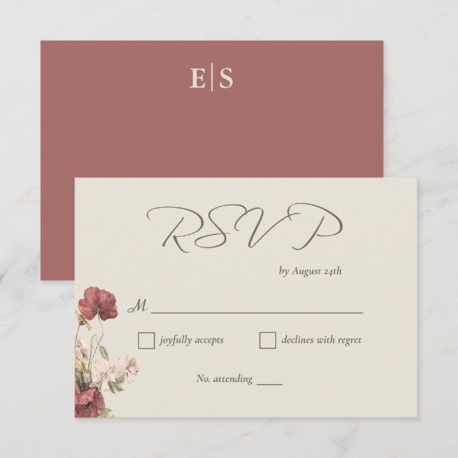 Elegante Aquarellfarben-Wildblumen Hochzeit-RSVP-K RSVP Karte (Vorne/Hinten)