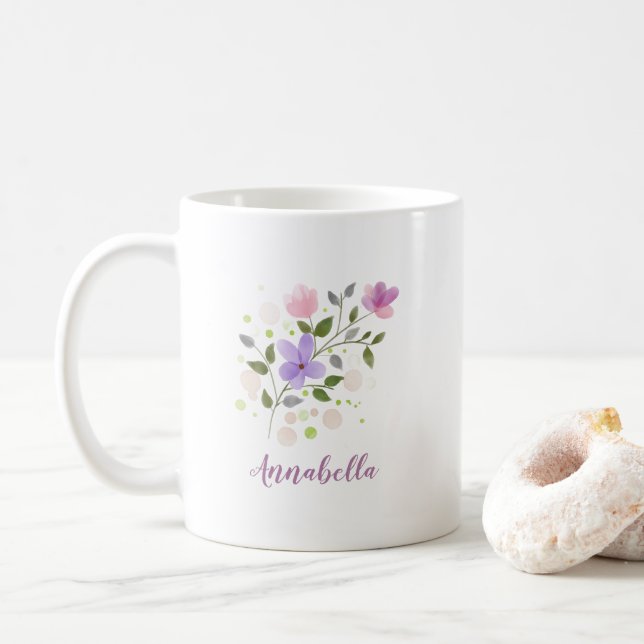 Elegante Aquarellfarben-Wildblumen mit Namensgesch Kaffeetasse (Mit Donut)