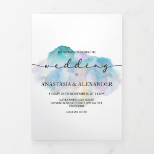 Elegante Aquarellhochzeit Einladung/Menü/uAwg. Dreifach Gefaltete Einladung