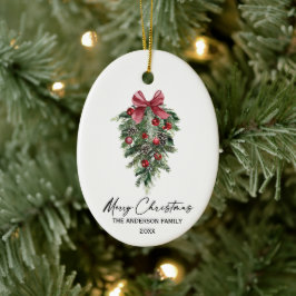 Elegante Aquarellkiefern Kalligraphie Weihnachten Keramik Ornament