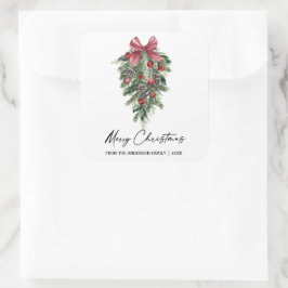 Elegante Aquarellkiefern Kalligraphie Weihnachten Quadratischer Aufkleber