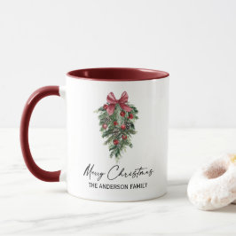 Elegante Aquarellkiefern Kalligraphie Weihnachten Tasse