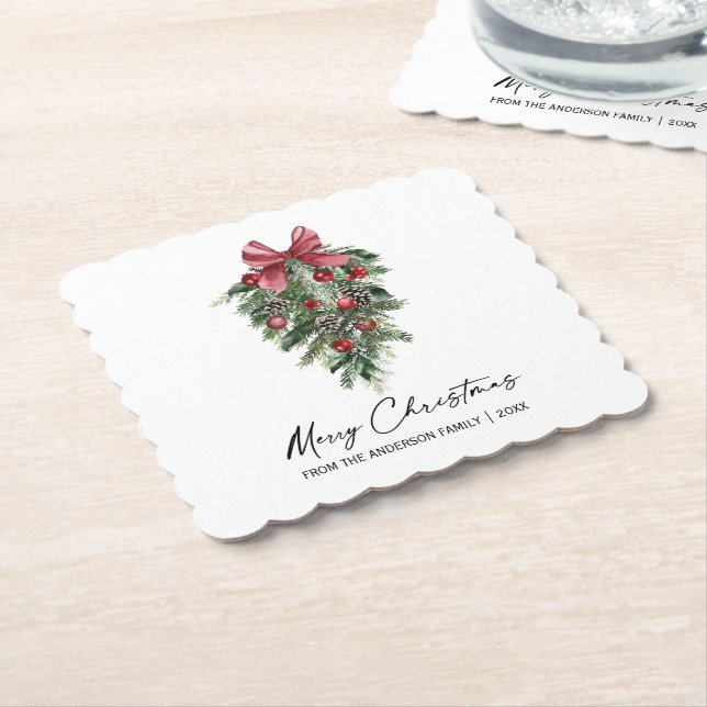 Elegante Aquarellkiefern Kalligraphie Weihnachten Untersetzer (angewinkelt)