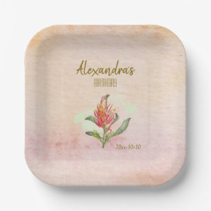 Elegante Aquarellmalerei Blumen Niedliche Geburtst Pappteller