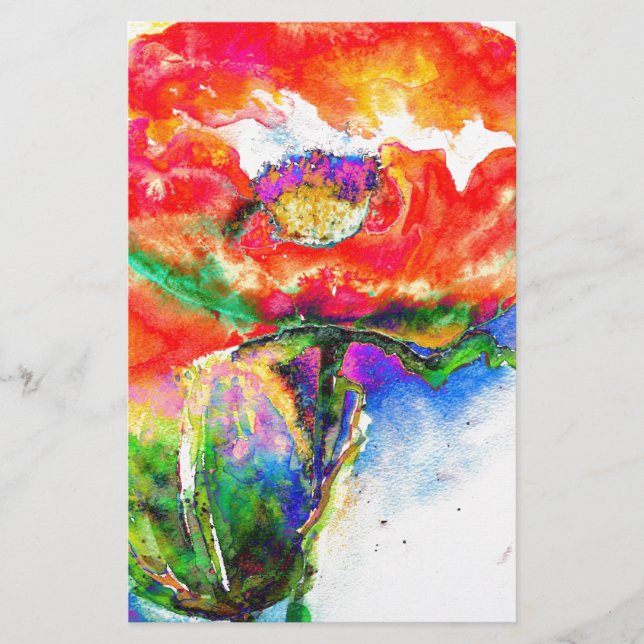 Elegante Aquarellmalerei mit rotem Blumen Briefpapier (Vorderseite)