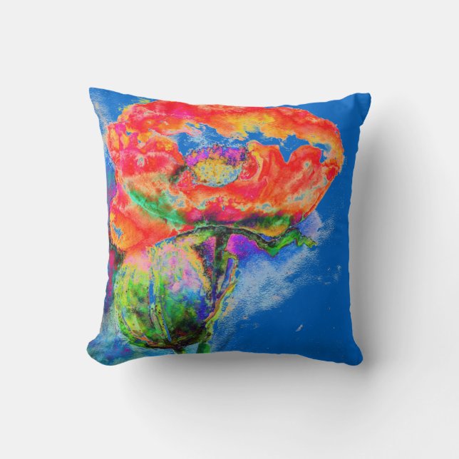 Elegante Aquarellmalerei mit rotem Blumen Kissen (Vorderseite)