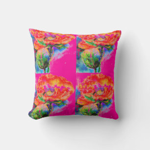 Elegante Aquarellmalerei mit rotem Blumen Kissen
