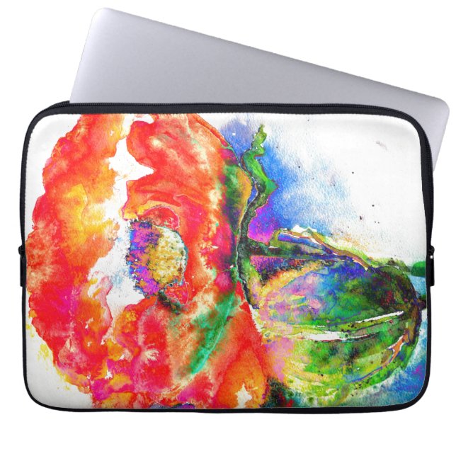 Elegante Aquarellmalerei mit rotem Blumen Laptopschutzhülle (Vorderseite)