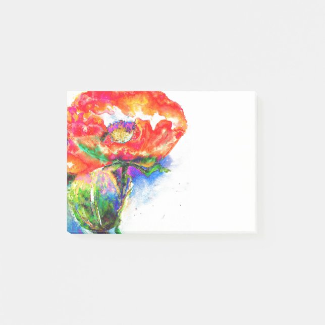 Elegante Aquarellmalerei mit rotem Blumen Post-it Klebezettel (Vorderseite)
