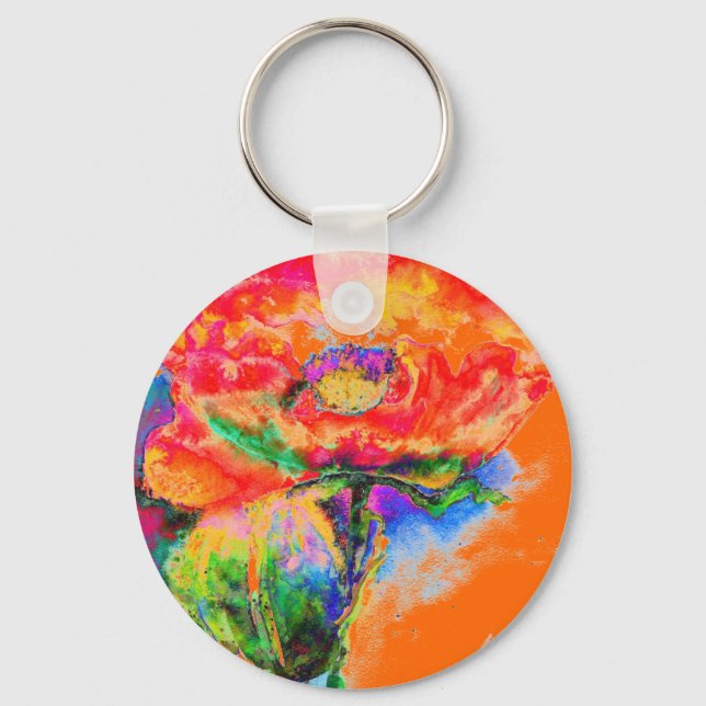 Elegante Aquarellmalerei mit rotem Blumen Schlüsselanhänger (Vorderseite)