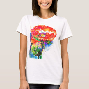 Elegante Aquarellmalerei mit rotem Blumen T-Shirt