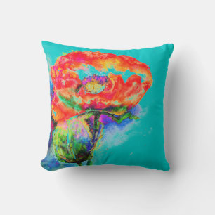 Elegante Aquarellmalerei mit roter Blüte aquamarin Kissen