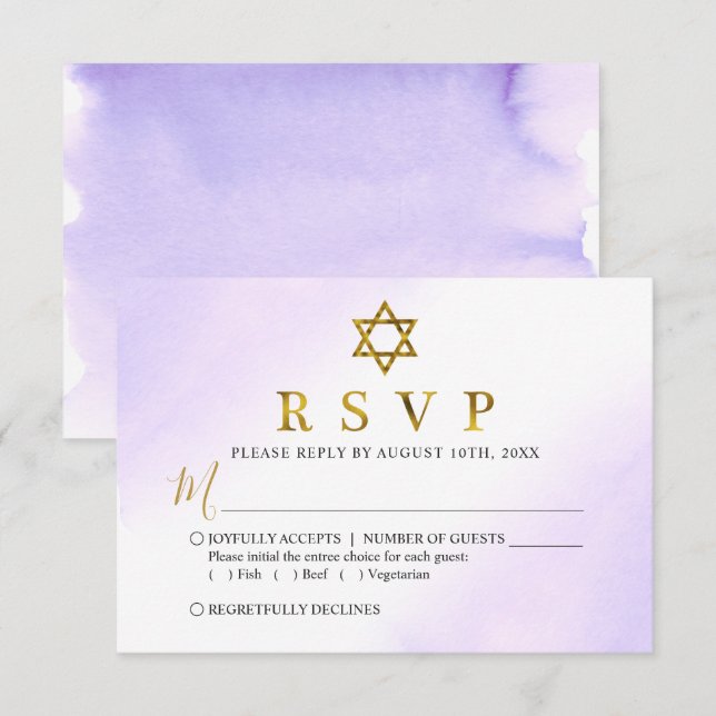 Elegante Aquarellpastellfarben Lila Goldmedaille B RSVP Karte (Vorne/Hinten)