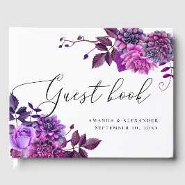 Elegante Aquarellschrift lila Blumenschrift Hochze Gästebuch