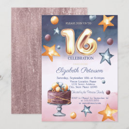 Elegante Aquarellstars Kuchen Süß 16 Einladung