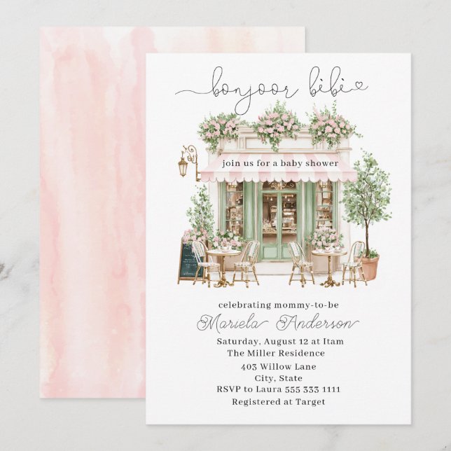 Elegante Aquarelltuch-Bebe-Babydusche Einladung (Vorne/Hinten)