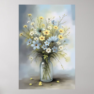 Elegante Aquarellvase mit weich blühender Touch Poster