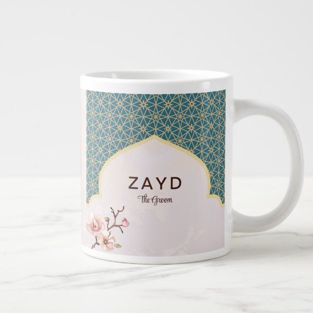 Elegante Arabbesque Wedding Tasse - Deep Aquamarin (Rechts)