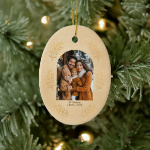 Elegante Arch-Familienfoto und Blätter Weihnachten Keramik Ornament