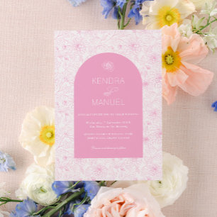 Elegante Arch Floral Toile Rosa Hochzeit Einladung