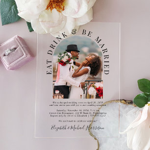 Elegante Arch-Foto-Hochzeitsempfang Acryleinladungen