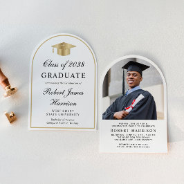 Elegante Arch Foto White Gold Graduation Party Einladung