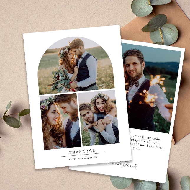 Elegante Arch Multi Foto Collage Hochzeit Dankeskarte (Von Creator hochgeladen)