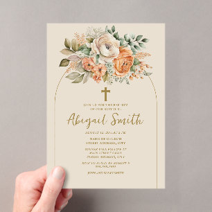 Elegante Arch-Pfirsich-Blumen-Taufe für Baby Mädch Acryleinladungen