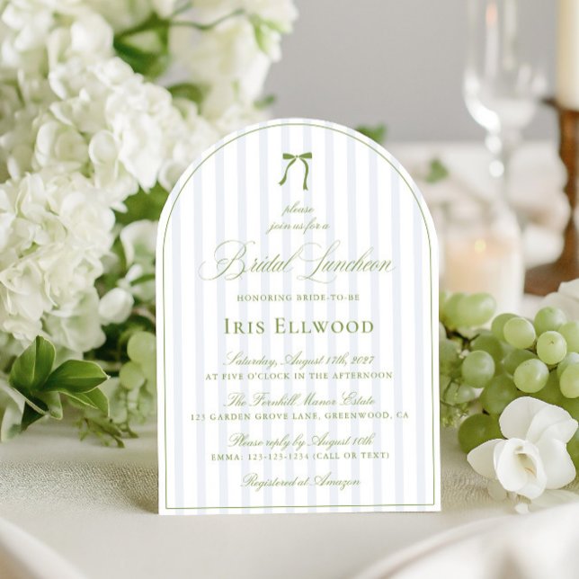Elegante Arch Sage Green & Blue Bridal Luncheon Einladung (Elegant Arch Sage Green & Blue Bridal Luncheon Invitation)