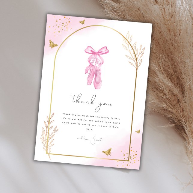 Elegante Arch Watercolor Ballerina Babydusche Dankeskarte (Elegant Arch Watercolor Ballerina Baby Shower Thank You Card)